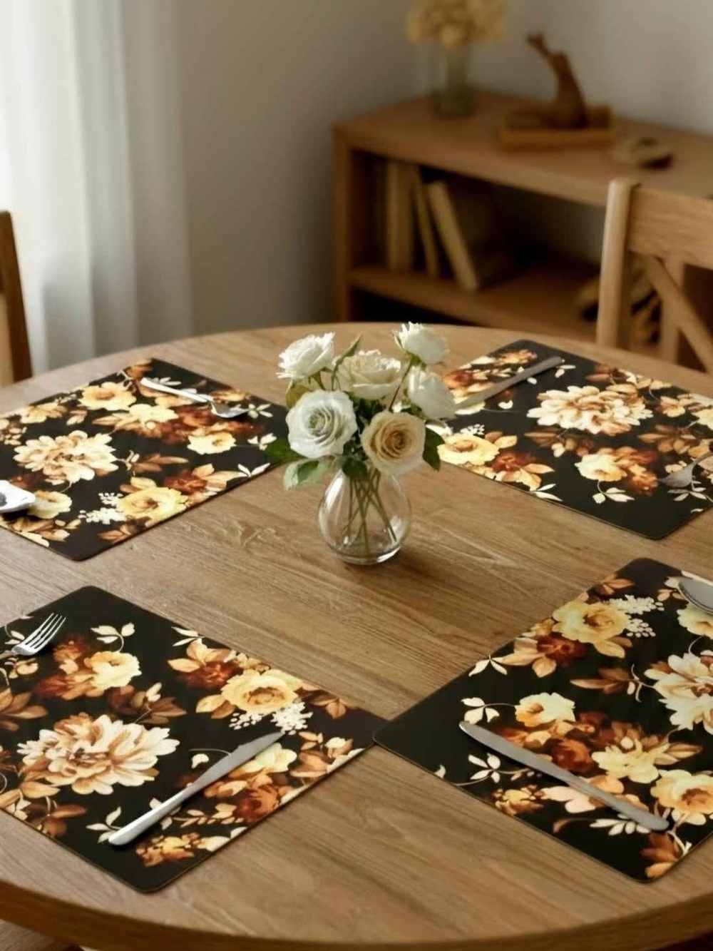 New McKenzie Childs Wild Rose Brown Cork Back Placemats Set Of 4